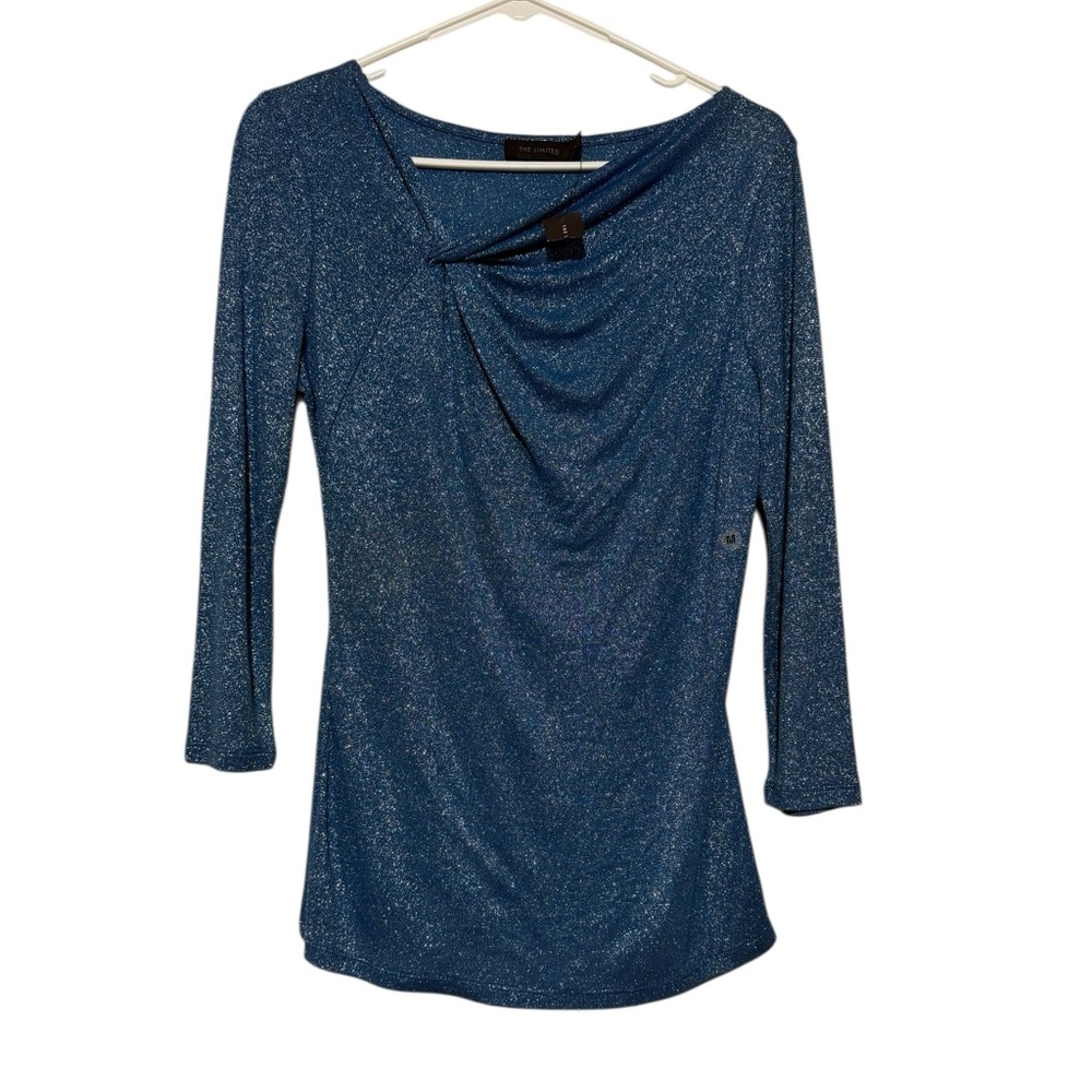 The Limited‎ Y2K Glitter Top Women Size M Asymmetric NYE Going Out Formal Blue